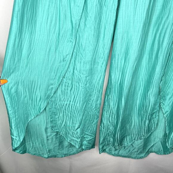 Trina Turk Cascais Wave Split Leg Pants Size Large in Aqua Neon Lime Green - Picture 3 of 12